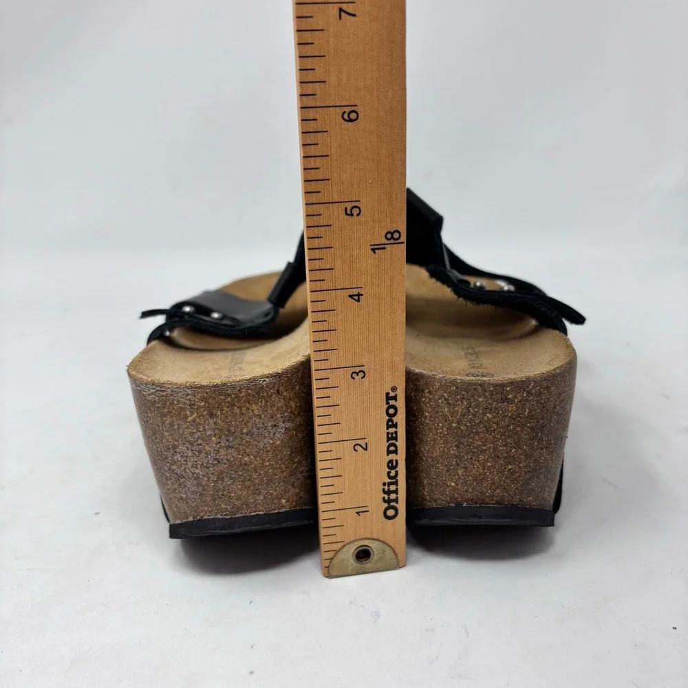 Jo Mercer Sandals Size Eu 40/US 9 Black Leather Adjustable Strap Wedge‎ Womens - Picture 7 of 9